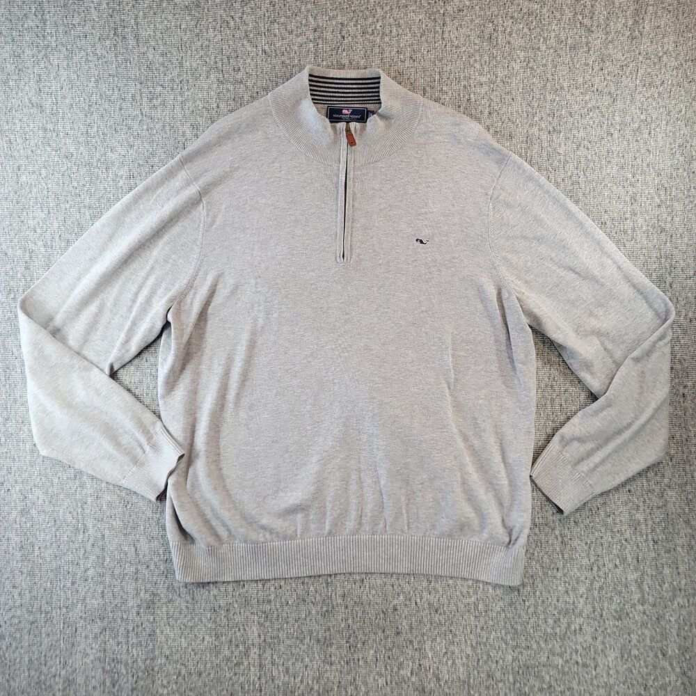 Vineyard Vines Men XL Gray Quarter Zip Pullover Sweater Heather Whale Knit Large